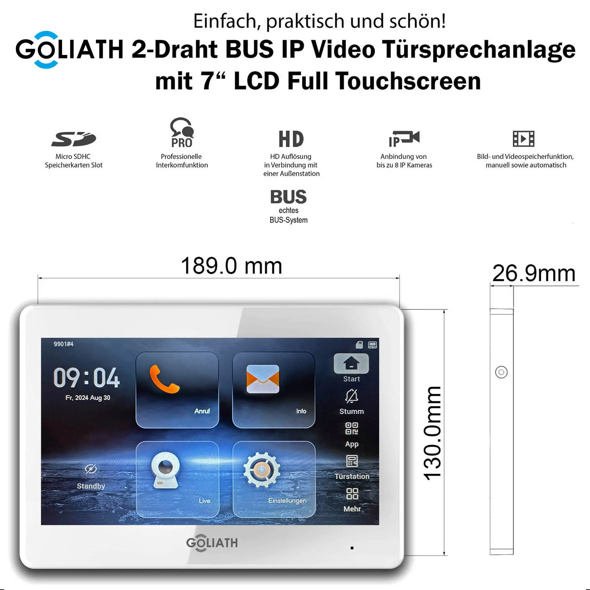 AV-2BI-22V2 Goliath  7-Zoll Monitor Weiß Trsprechanlage