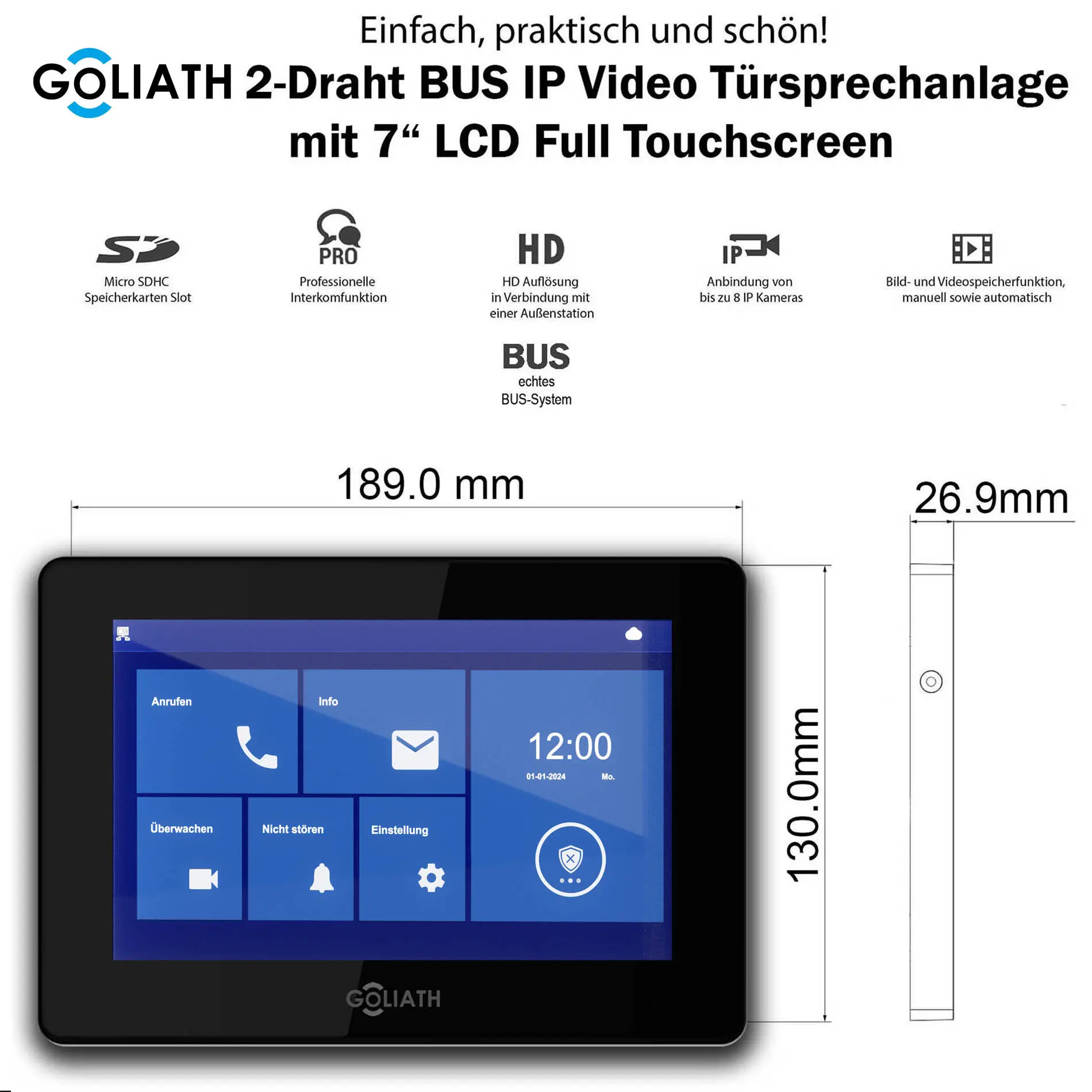 Goliath 7-Zoll Monitor Schwarz Trsprechanlage